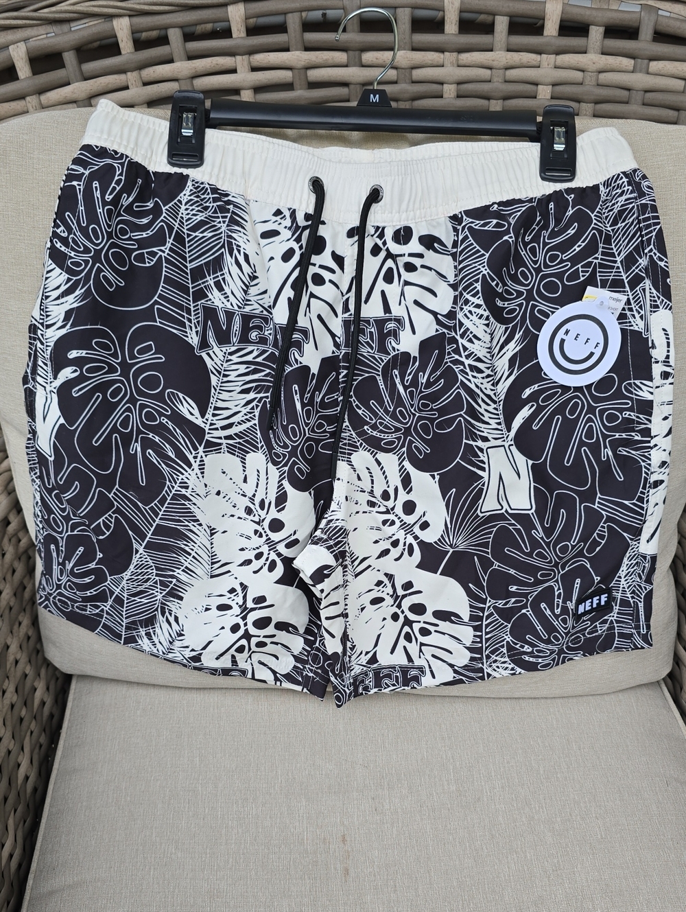 Neff Men’s Black & White Tropical Print Shorts
